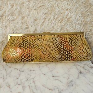 Sabina New York Women's Yellow Gold Snake Print Leather Baguette Clutch
